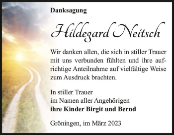 Traueranzeige von Hildegard Neitsch  von Magdeburger Volksstimme
