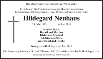 Traueranzeige von Hildegard Neuhaus  von Magdeburger Volksstimme