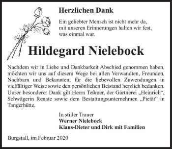 Traueranzeige von Hildegard Nielebock  von Magdeburger Volksstimme