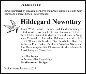 Traueranzeige von Hildegard Nowottny  von Magdeburger Volksstimme