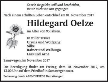 Traueranzeige von Hildegard Oelze  von Magdeburger Volksstimme
