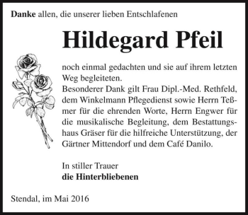 Traueranzeige von Hildegard Pfeil  von Magdeburger Volksstimme