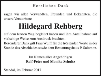 Traueranzeige von Hildegard Rehberg  von Magdeburger Volksstimme