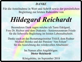Traueranzeige von Hildegard Reichardt  von Magdeburger Volksstimme
