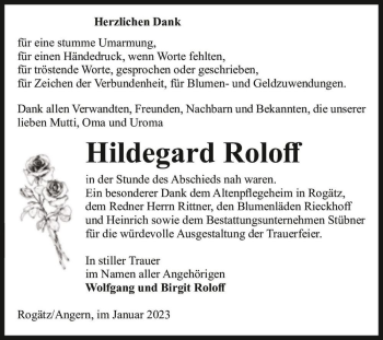 Traueranzeige von Hildegard Roloff  von Magdeburger Volksstimme