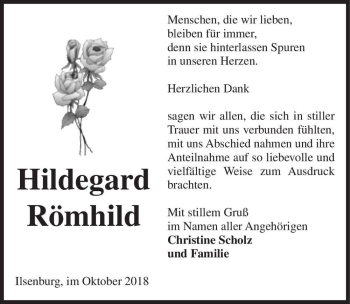 Traueranzeige von Hildegard Römhild  von Magdeburger Volksstimme