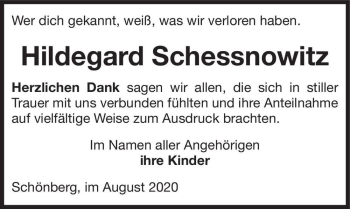 Traueranzeige von Hildegard Schessnowitz  von Magdeburger Volksstimme