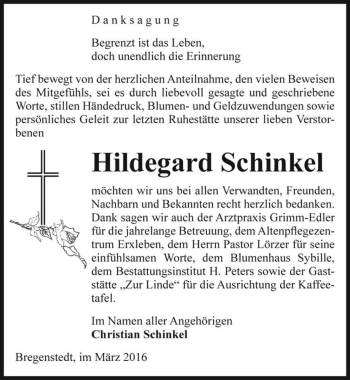 Traueranzeige von Hildegard Schinkel  von Magdeburger Volksstimme