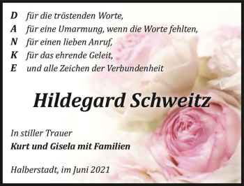 Traueranzeige von Hildegard Schweitz  von Magdeburger Volksstimme