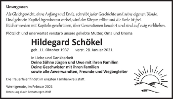 Traueranzeige von Hildegard Schökel  von Magdeburger Volksstimme