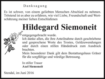 Traueranzeige von Hildegard Siemoneit  von Magdeburger Volksstimme