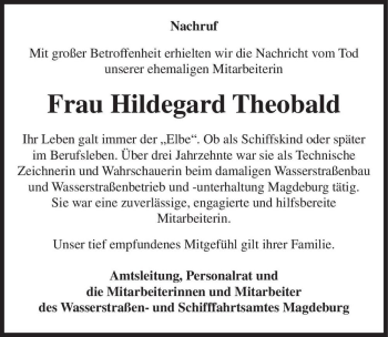 Traueranzeige von Hildegard Theobald  von Magdeburger Volksstimme