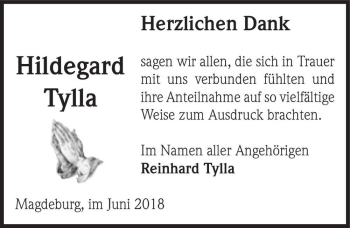 Traueranzeige von Hildegard Tylla  von Magdeburger Volksstimme