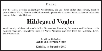 Traueranzeige von Hildegard Vogler  von Magdeburger Volksstimme