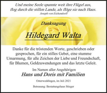 Traueranzeige von Hildegard Walta  von Magdeburger Volksstimme