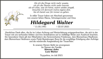 Traueranzeige von Hildegard Walter  von Magdeburger Volksstimme
