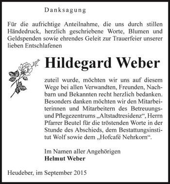 Traueranzeige von Hildegard Weber  von Magdeburger Volksstimme