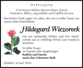 Traueranzeige von Hildegard Wiczoreck  von Magdeburger Volksstimme