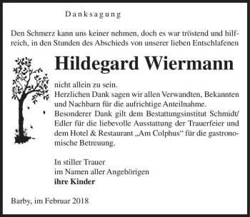 Traueranzeige von Hildegard Wiermann  von Magdeburger Volksstimme