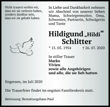 Traueranzeige von Hildigund 