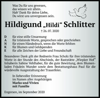 Traueranzeige von Hildigund Schlitter  von Magdeburger Volksstimme