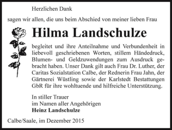 Traueranzeige von Hilma Landschulze  von Magdeburger Volksstimme