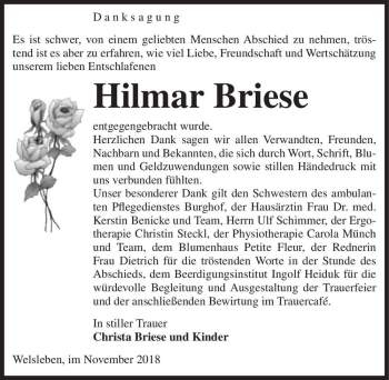 Traueranzeige von Hilmar Briese  von Magdeburger Volksstimme