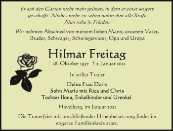 Traueranzeige von Hilmar Freitag  von Magdeburger Volksstimme