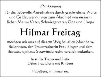Traueranzeige von Hilmar Freitag  von Magdeburger Volksstimme