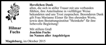 Traueranzeige von Hilmar Fuchs  von Magdeburger Volksstimme