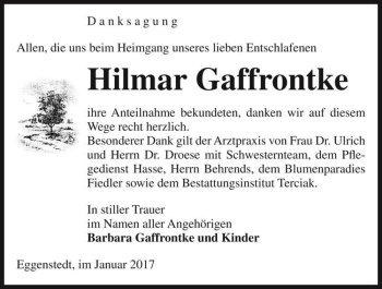 Traueranzeige von Hilmar Gaffrontke  von Magdeburger Volksstimme