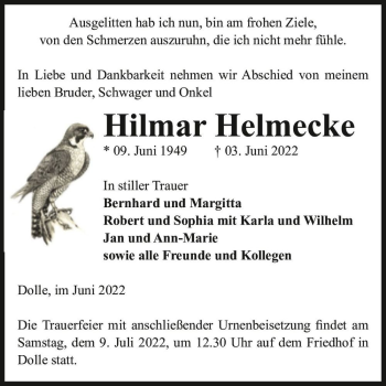 Traueranzeige von Hilmar Helmecke  von Magdeburger Volksstimme