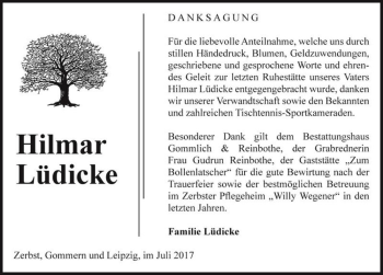 Traueranzeige von Hilmar Lüdicke  von Magdeburger Volksstimme
