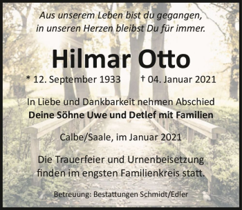Traueranzeige von Hilmar Otto  von Magdeburger Volksstimme