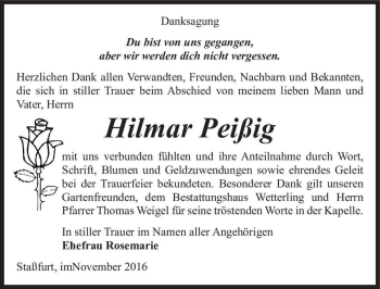 Traueranzeige von Hilmar Peißig  von Magdeburger Volksstimme