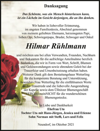 Traueranzeige von Hilmar Rühlmann  von Magdeburger Volksstimme