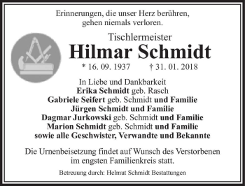 Traueranzeige von Hilmar Schmidt  von Magdeburger Volksstimme