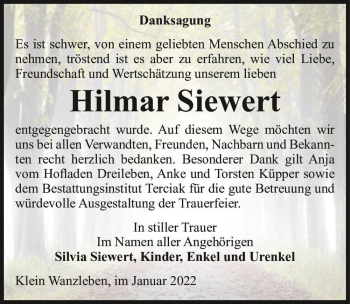 Traueranzeige von Hilmar Siewert  von Magdeburger Volksstimme