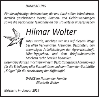 Traueranzeige von Hilmar Wolter  von Magdeburger Volksstimme