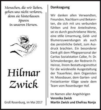 Traueranzeige von Hilmar Zwick  von Magdeburger Volksstimme