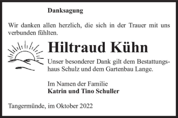 Traueranzeige von Hiltraud Kühn  von Magdeburger Volksstimme