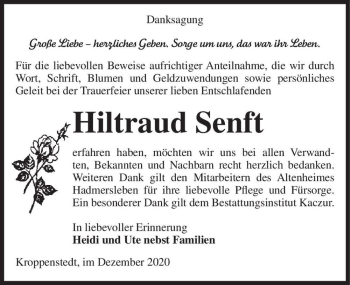 Traueranzeige von Hiltraud Senft  von Magdeburger Volksstimme