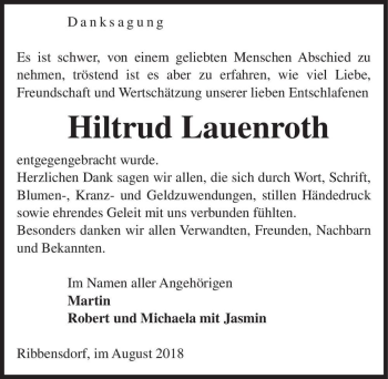 Traueranzeige von Hiltrud Lauenroth  von Magdeburger Volksstimme