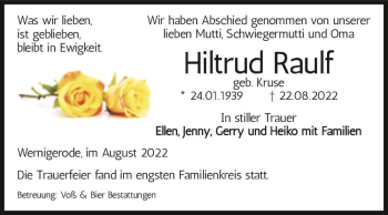 Traueranzeige von Hiltrud Raulf (geb. Kruse)  von Magdeburger Volksstimme