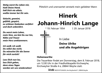 Traueranzeige von Hinerk Johann-Hinrich Lange  von Magdeburger Volksstimme
