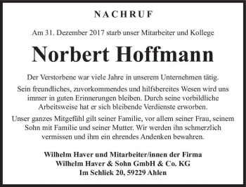Traueranzeige von Hoffmann Norbert  von Magdeburger Volksstimme