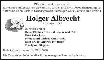 Traueranzeige von Holger Albrecht  von Magdeburger Volksstimme