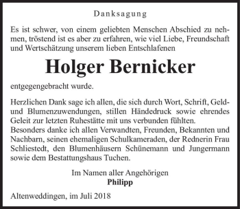 Traueranzeige von Holger Bernicker  von Magdeburger Volksstimme