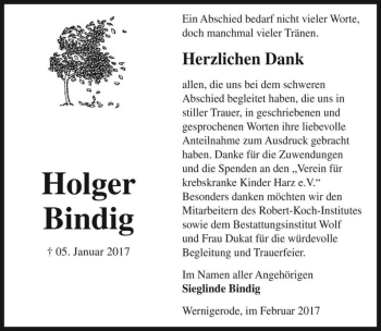 Traueranzeige von Holger Bindig  von Magdeburger Volksstimme