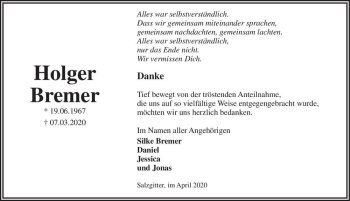 Traueranzeige von Holger Bremer  von Magdeburger Volksstimme